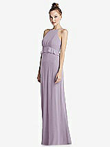 Side View Thumbnail - Lilac Haze Bias Ruffle Empire Waist Halter Maxi Dress with Adjustable Straps
