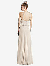 Rear View Thumbnail - Oat Bias Ruffle Empire Waist Halter Maxi Dress with Adjustable Straps