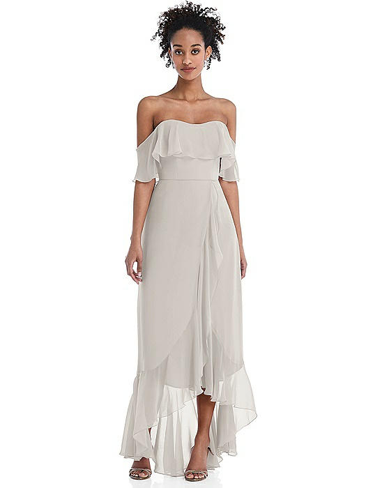 Off-the-Shoulder Ruffled High Low Maxi Dress