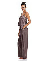 Side View Thumbnail - French Truffle Satin Wide-Leg Lounge Pants with Pockets - Ray