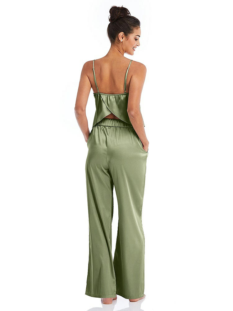Back View - Kiwi Satin Wide-Leg Lounge Pants with Pockets - Ray