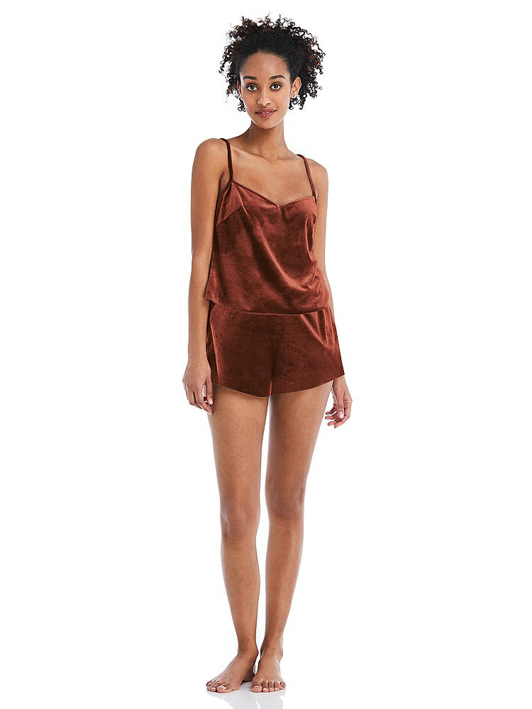 Front View - Auburn Moon Velvet Lounge Shorts with Pockets - Tessa