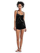 Front View Thumbnail - Black Velvet Lounge Shorts with Pockets - Tessa