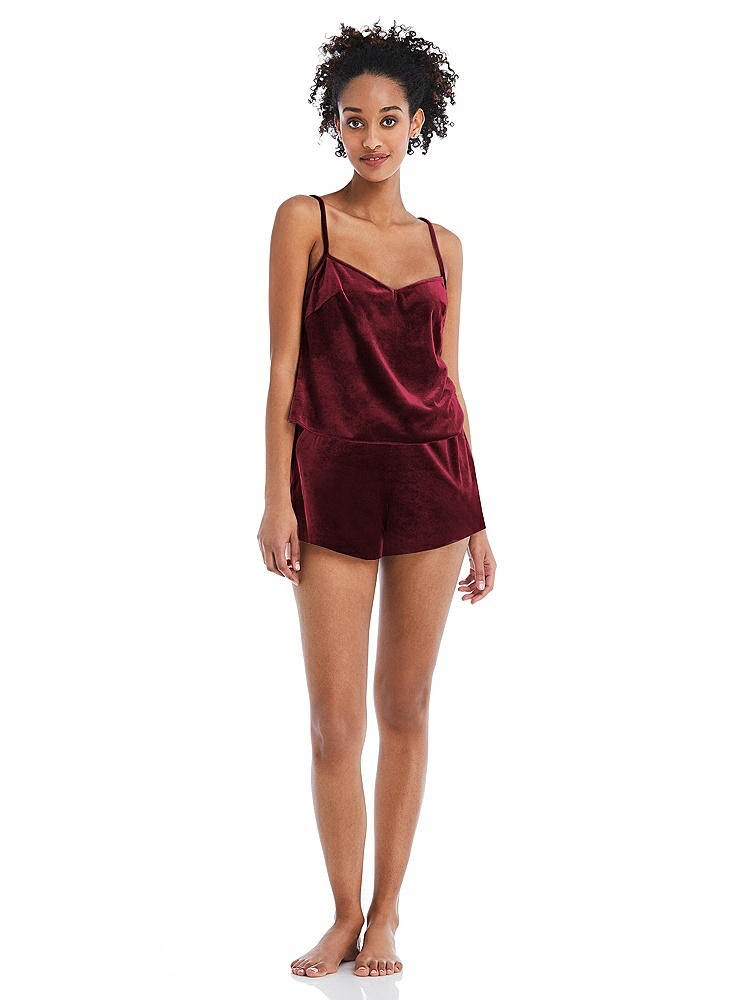 Front View - Cabernet Velvet Lounge Shorts with Pockets - Tessa