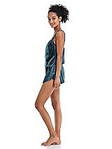 Side View Thumbnail - Dutch Blue Velvet Lounge Shorts with Pockets - Tessa