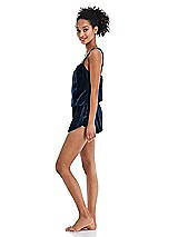 Side View Thumbnail - Midnight Navy Velvet Lounge Shorts with Pockets - Tessa