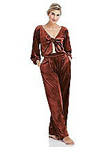 Alt View 1 Thumbnail - Auburn Moon Tie-Front Velvet Puff Sleeve Top - Poppy