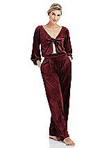 Alt View 1 Thumbnail - Cabernet Tie-Front Velvet Puff Sleeve Top - Poppy