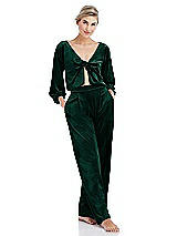 Alt View 1 Thumbnail - Evergreen Tie-Front Velvet Puff Sleeve Top - Poppy