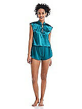 Alt View 1 Thumbnail - Oasis Satin Stand Collar Tie-Front Pullover Top - Remi