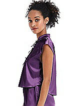 Side View Thumbnail - African Violet Satin Stand Collar Tie-Front Pullover Top - Remi
