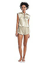 Alt View 1 Thumbnail - Champagne Satin Stand Collar Tie-Front Pullover Top - Remi