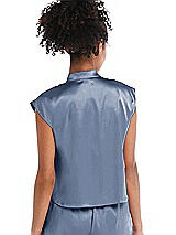 Rear View Thumbnail - Larkspur Blue Satin Stand Collar Tie-Front Pullover Top - Remi