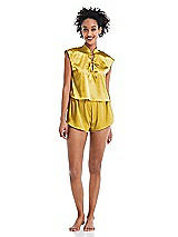 Alt View 1 Thumbnail - Marigold Satin Stand Collar Tie-Front Pullover Top - Remi