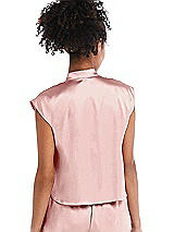 Rear View Thumbnail - Rose Satin Stand Collar Tie-Front Pullover Top - Remi