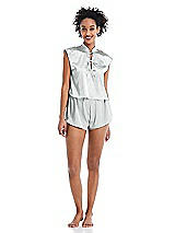 Alt View 1 Thumbnail - Sterling Satin Stand Collar Tie-Front Pullover Top - Remi