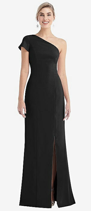 black cap sleeve bridesmaid dress Cap Sleeves A Line Lace Top Junior Chiffon Bridesmaid Dress, Black main image 0
