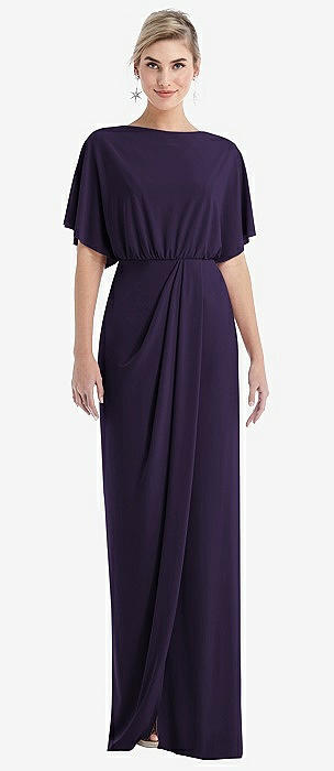 concord bridesmaid dresses WEDTREND Women Brown Bridesmaid Dress with Slit Mermaid Square Neck Ruched  Long Sleeves Velvet Wedding Party Dress