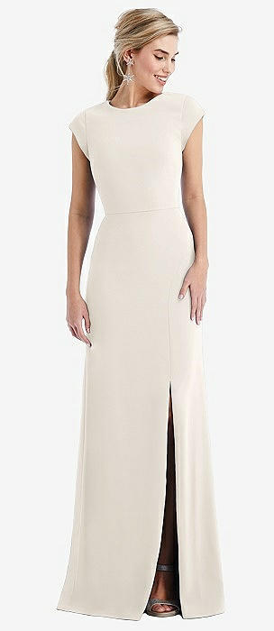 island style bridesmaid dresses Zapaka Women Ivory Square Neck Long Sleeves Wedding Dress Crepe Mermaid Tea  Length Rehearsal Dinner Dress – ZAPAKA main image 0