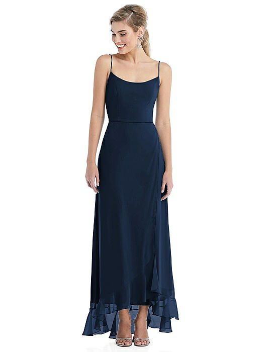 Scoop Neck Ruffle-Trimmed High Low Maxi Dress