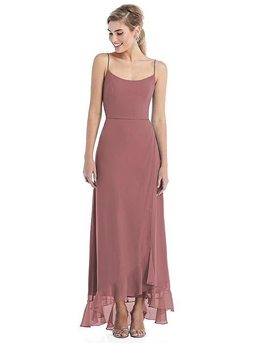 Scoop Neck Ruffle-Trimmed High Low Maxi Dress