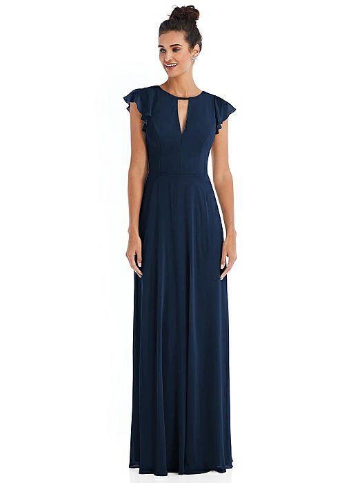 Flutter Sleeve V-Keyhole Chiffon Maxi Dress