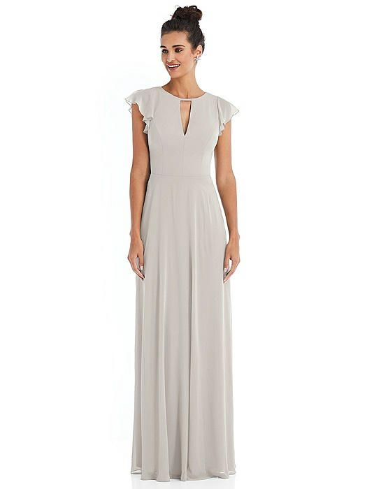 Flutter Sleeve V-Keyhole Chiffon Maxi Dress