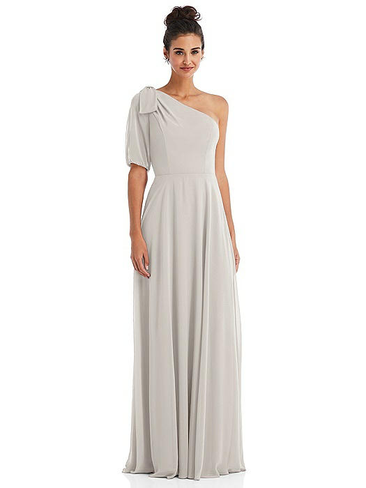 Bow One-Shoulder Flounce Sleeve Maxi Dress