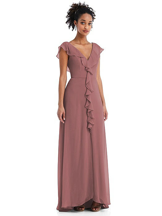 Ruffle-Trimmed V-Back Chiffon Maxi Dress