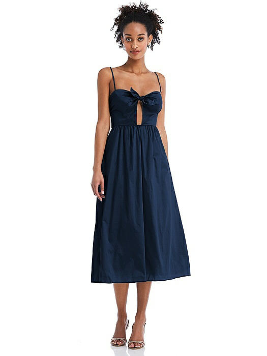 Bow-Tie Cutout Bodice Midi Dress with Pockets