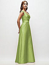 Side View Thumbnail - Mojito Off-the-Shoulder Draped Wrap Satin Maxi Dress