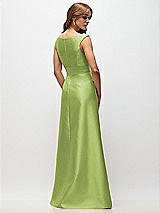 Rear View Thumbnail - Mojito Off-the-Shoulder Draped Wrap Satin Maxi Dress