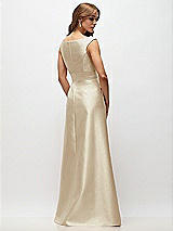 Rear View Thumbnail - Champagne Off-the-Shoulder Draped Wrap Satin Maxi Dress