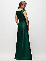 Rear View Thumbnail - Hunter Green Off-the-Shoulder Draped Wrap Satin Maxi Dress