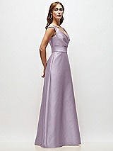 Side View Thumbnail - Lilac Haze Off-the-Shoulder Draped Wrap Satin Maxi Dress
