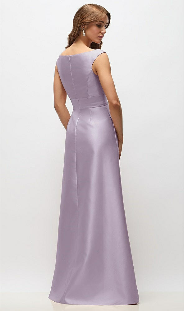 Back View - Lilac Haze Off-the-Shoulder Draped Wrap Satin Maxi Dress