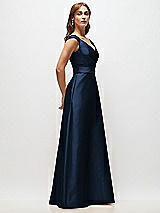 Side View Thumbnail - Midnight Navy Off-the-Shoulder Draped Wrap Satin Maxi Dress