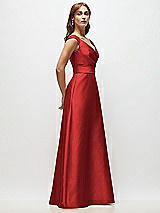 Side View Thumbnail - Poppy Red Off-the-Shoulder Draped Wrap Satin Maxi Dress