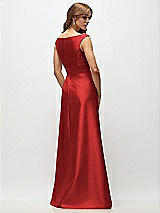 Rear View Thumbnail - Poppy Red Off-the-Shoulder Draped Wrap Satin Maxi Dress