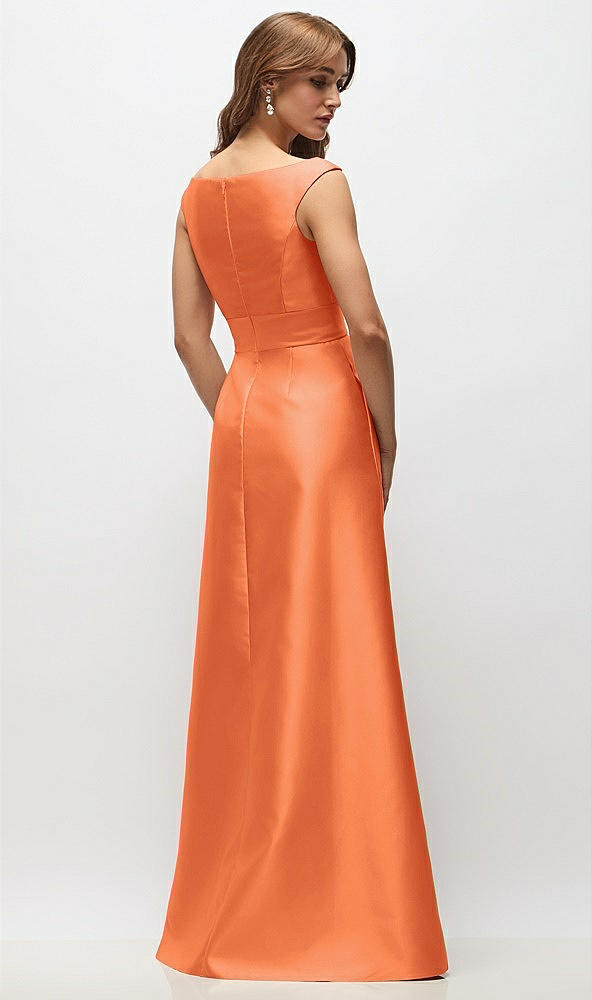Back View - Portofino Orange Off-the-Shoulder Draped Wrap Satin Maxi Dress