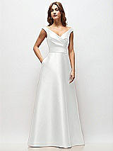 Front View Thumbnail - White Off-the-Shoulder Draped Wrap Satin Maxi Dress