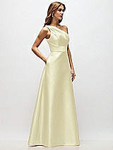 Side View Thumbnail - Butter Yellow Draped One-Shoulder Satin Maxi Dress with Pockets