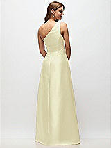 Rear View Thumbnail - Butter Yellow Draped One-Shoulder Satin Maxi Dress with Pockets