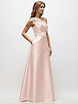 Side View Thumbnail - Blush Draped One-Shoulder Satin Maxi Dress with Pockets