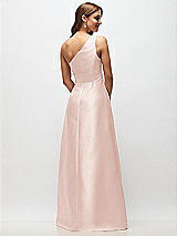 Rear View Thumbnail - Blush Draped One-Shoulder Satin Maxi Dress with Pockets
