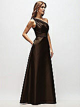 Side View Thumbnail - Espresso Draped One-Shoulder Satin Maxi Dress with Pockets