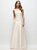 Front View Thumbnail - Ivory Draped One-Shoulder Satin Maxi Dress with Pockets
