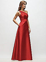 Side View Thumbnail - Poppy Red Draped One-Shoulder Satin Maxi Dress with Pockets