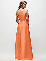 Rear View Thumbnail - Portofino Orange Draped One-Shoulder Satin Maxi Dress with Pockets