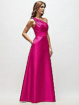 Side View Thumbnail - Think Pink Draped One-Shoulder Satin Maxi Dress with Pockets